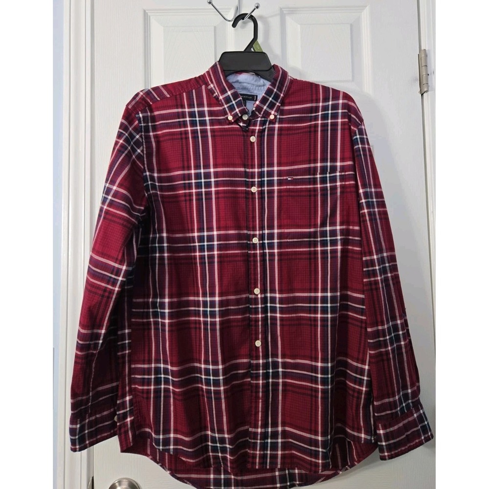 Tommy Hilfiger Plaid Shirt Mens Size XLT Long Sleeve Button Up Casual Classic